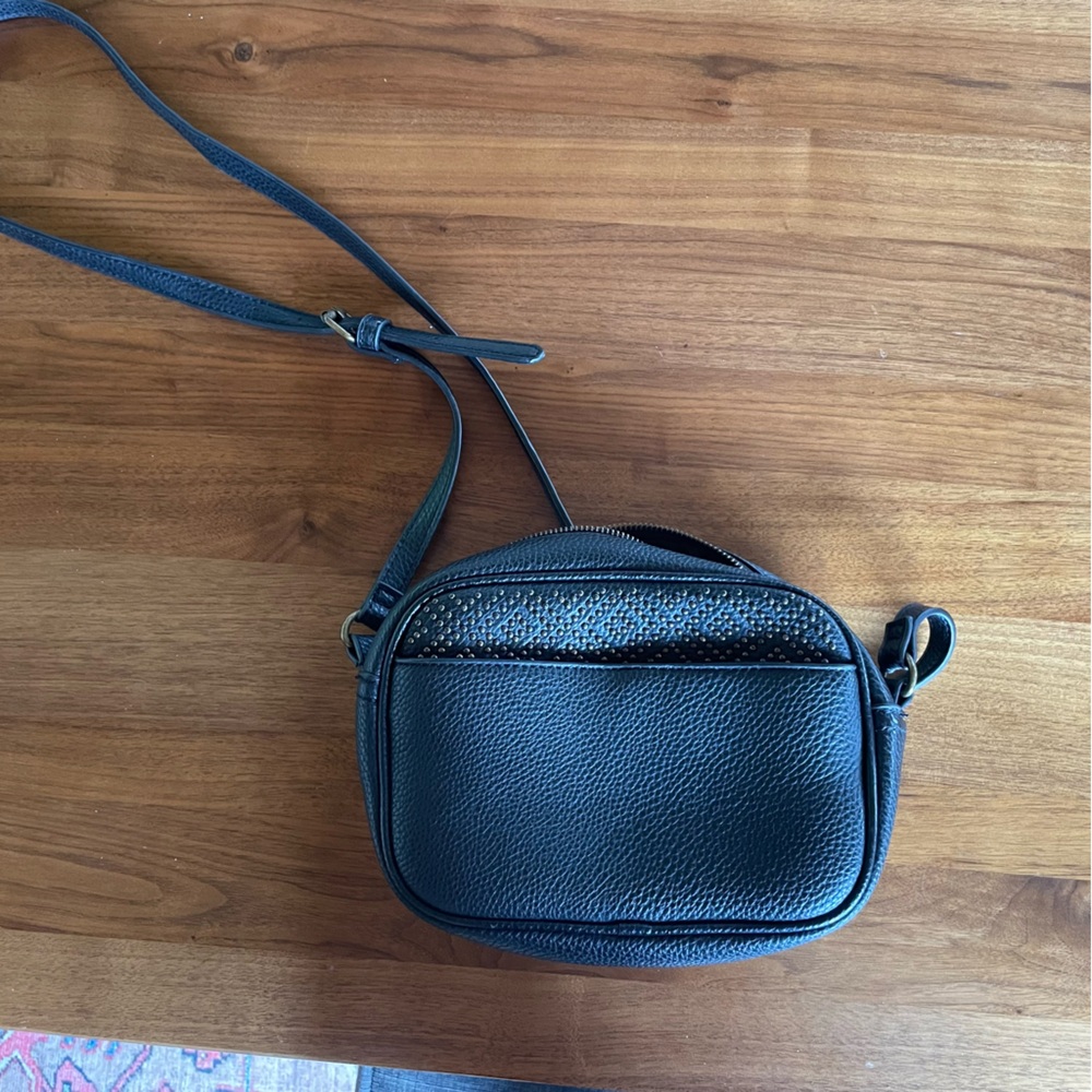Bass Brand black faux leather cross body bag with small rivet detailing